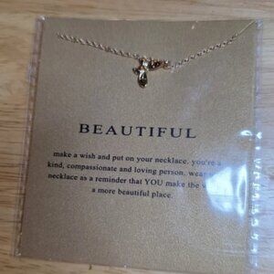 "BEAUTIFUL" Make a Wish Dainty Gold Tone Charm Necklace NWT Gift Card
